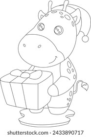 Giraffe Christmas Package Animal Vector Graphic Art Illustration