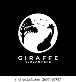 Giraffe circle logo design vector template. Giraffe sticker label logo design