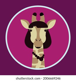 Giraffe Clarice - animal avatar. Giraffe avatar in flat style on pink background. The color of clothes, accessories and background can be changed.