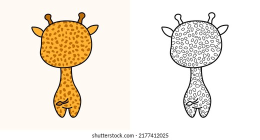 Giraffe Clipart Multicolored and Black and White. Beautiful Clip Art Giraffe. Vector Illustration of a Kawaii Animal for Prints for Clothes, Stickers, Baby Shower, Coloring Pages. 