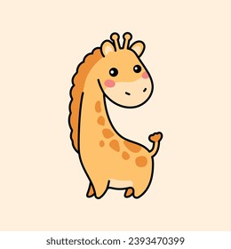 Giraffe color element. Hand drawn animals. Cartoon characters set. Isolated vector illustration.
