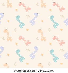 Giraffe colorful cartoon so cute. On star background. Pattern seamless vector illustration. 