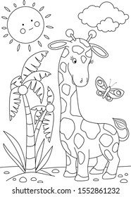 Giraffe Coloring Page. Animals Sketch. Animals Coloring Book 