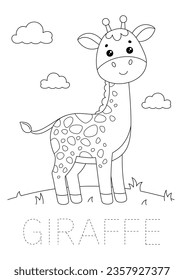 Giraffe coloring page. Animals sketch. Cute giraffe coloring page animal vector design for pre school. Animals coloring book.