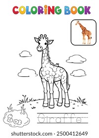 Giraffe coloring page for children. Vector illustration. Coloring page activity for kids. Coloring page homework