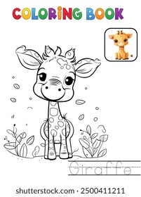 Giraffe coloring page for kids. Vector illustration. Coloring page Activity for children. homework activity