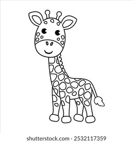 Giraffe coloring page, outline, vector illustration. Cute safari animal. African animal.
