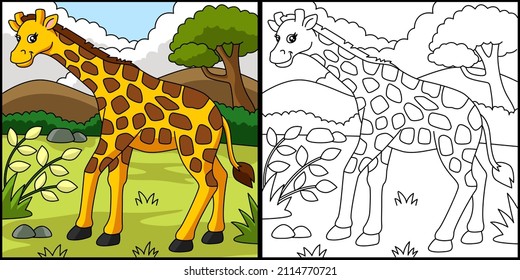 Giraffe Coloring Page Vector Illustration