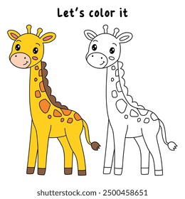 Giraffe coloring pages for kids. Trace and color giraffe. Animal outline illustration. Coloring page outline of cute giraffe. Giraffe tracing worksheet. Kindergarten and preschool activity.