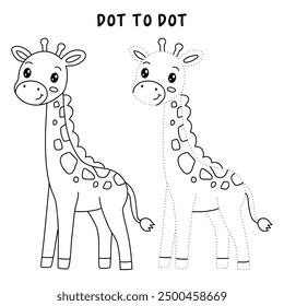 Giraffe coloring pages for kids. Trace and color giraffe. Animal outline illustration. Coloring page outline of cute giraffe. Giraffe tracing worksheet. Kindergarten and preschool activity.