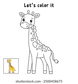 Giraffe coloring pages for kids. Trace and color giraffe. Animal outline illustration. Coloring page outline of cute giraffe. Giraffe tracing worksheet. Kindergarten and preschool activity.