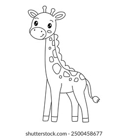 Giraffe coloring pages for kids. Trace and color giraffe. Animal outline illustration. Coloring page outline of cute giraffe. Giraffe tracing worksheet. Kindergarten and preschool activity.