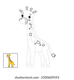 Giraffe coloring pages for kids. Trace and color giraffe. Animal outline illustration. Coloring page outline of cute giraffe. Giraffe tracing worksheet. Kindergarten and preschool activity.