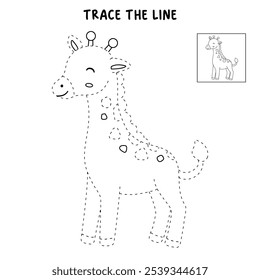 Giraffe coloring pages for kids. Trace and color cute giraffe. Giraffe animal flashcard. Cute giraffe isolated on white background. Kindergarten and preschool worksheets printable for kids. 