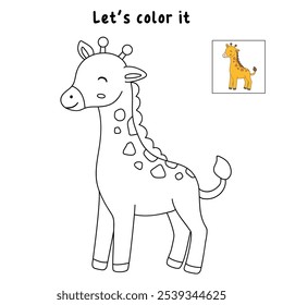 Giraffe coloring pages for kids. Trace and color cute giraffe. Giraffe animal flashcard. Cute giraffe isolated on white background. Kindergarten and preschool worksheets printable for kids. 