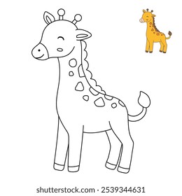 Giraffe coloring pages for kids. Trace and color cute giraffe. Giraffe animal flashcard. Cute giraffe isolated on white background. Kindergarten and preschool worksheets printable for kids. 