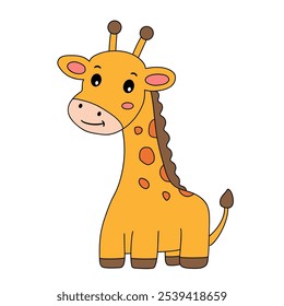 Giraffe coloring pages for kids. Trace and color cute giraffe. Giraffe animal flashcard. Cute giraffe isolated on white background. Kindergarten and preschool worksheets printable for kids. 