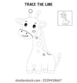 Giraffe coloring pages for kids. Trace and color cute giraffe. Giraffe animal flashcard. Cute giraffe isolated on white background. Kindergarten and preschool worksheets printable for kids. 