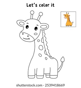 Giraffe coloring pages for kids. Trace and color cute giraffe. Giraffe animal flashcard. Cute giraffe isolated on white background. Kindergarten and preschool worksheets printable for kids. 