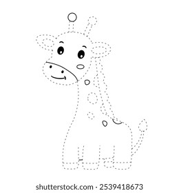 Giraffe coloring pages for kids. Trace and color cute giraffe. Giraffe animal flashcard. Cute giraffe isolated on white background. Kindergarten and preschool worksheets printable for kids. 