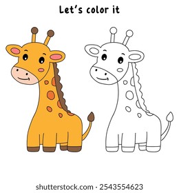 Giraffe coloring pages for kids. Trace and color cute giraffe. Giraffe animal flashcard. Cute giraffe isolated on white background. Kindergarten and preschool worksheets printable for kids. 