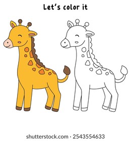 Giraffe coloring pages for kids. Trace and color cute giraffe. Giraffe animal flashcard. Cute giraffe isolated on white background. Kindergarten and preschool worksheets printable for kids. 