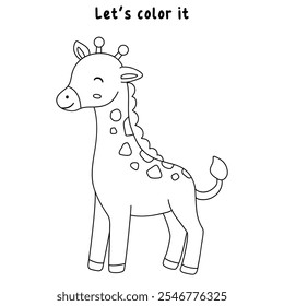 Giraffe coloring pages for kids. Trace and color cute giraffe. Giraffe animal flashcard. Cute giraffe isolated on white background. Kindergarten and preschool worksheets printable for kids. 