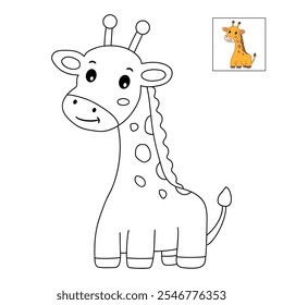 Giraffe coloring pages for kids. Trace and color cute giraffe. Giraffe animal flashcard. Cute giraffe isolated on white background. Kindergarten and preschool worksheets printable for kids. 