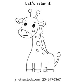 Giraffe coloring pages for kids. Trace and color cute giraffe. Giraffe animal flashcard. Cute giraffe isolated on white background. Kindergarten and preschool worksheets printable for kids. 