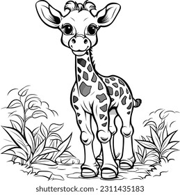 Giraffe, colouring book for kids, vector illustration