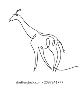 Giraffe in continuous one line art drawing. Vector illustration isolated. Minimalist design handdrawn.