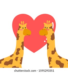 giraffe couple with big red heart ,Valentine's day concept
