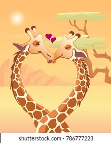 giraffe couple valentine card vector illustration