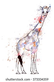 Giraffe covered with colorful grunge splashes