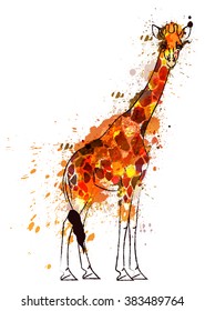 Giraffe covered with colorful grunge splashes