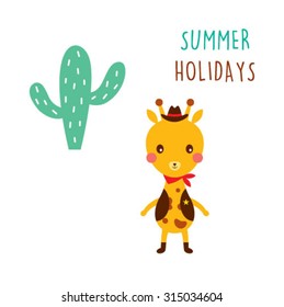 giraffe cowboy summer holiday vector