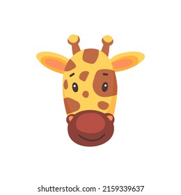 Giraffe cute animal face isolated flat cartoon head. Vector camelopard funny childish mask, kids safari or jungle mammal avatar. Cute comic emoticon emoji design, savanna herbivore, childish giraffe