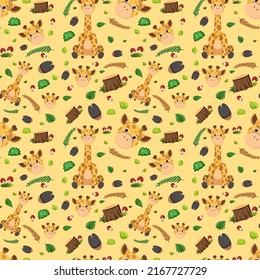 Giraffe cute animal seamless pattern illustration