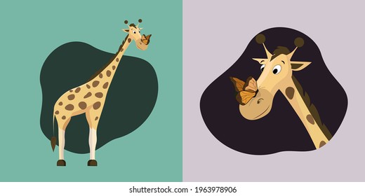 giraffe cute butterfly print zoo