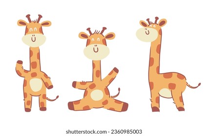 Giraffe . Cute cartoon characters . Hand drawn style . White isolate background . Vector .
