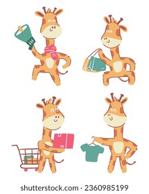 Giraffe . Cute cartoon characters . Hand drawn style . White isolate background . Vector . E-commerce concept .