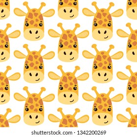 Giraffe cute childish animal face head seamless vector pattern