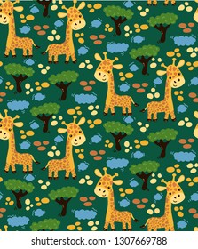 Giraffe cute colorful childish africa seamless vector pattern