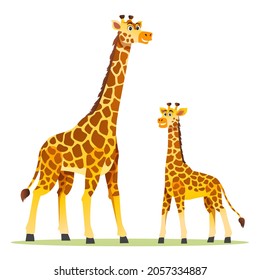 Giraffe with cute cub cartoon illustration