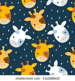 Giraffe cute seamless pattern for kid, animal cartoon background, vector illustration