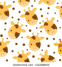 Giraffe cute seamless pattern for kid, animal cartoon background, vector illustration