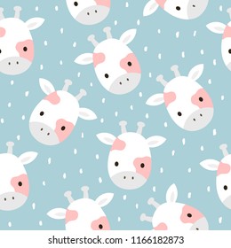Giraffe cute seamless pattern for kid, animal cartoon background, vector illustration