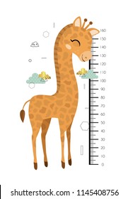 Giraffe. Cute vector illustration with long neck giraffe height measure.