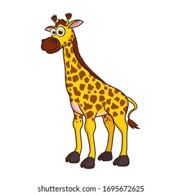 Giraffe. Cute Young Giraffe isolated on white background. Zoo animal cartoon character. Education card for kids learning animals. Logic Games for Kids. Vector illustration in cartoon style.