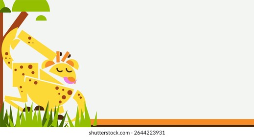 Giraffe day celebration background design with cubism giraffe animal and plants and with negative area for text. Cute giraffe animal geometry. world giraffe day
